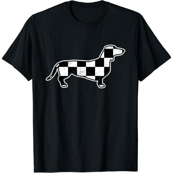 Sam Soft Checkered Dog Dachshund Retro Puppy Race Car Gamer Boys T-Shirt