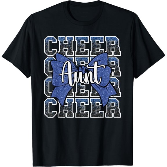 Sam Soft Cheer Aunt Auntie Bow Sport Cheerleader Cheerleading Blue T-Shirt Full Size S-5Xl