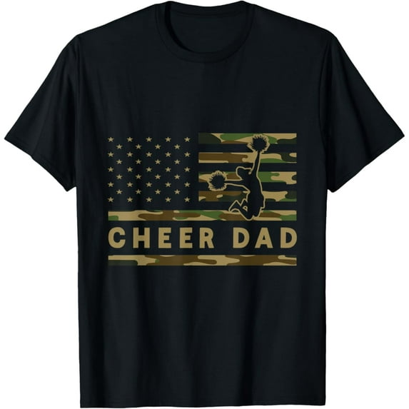 Sam Soft Cheer Dad Camo American Flag Cheerleader Supporter T-Shirt Full Size S-5Xl
