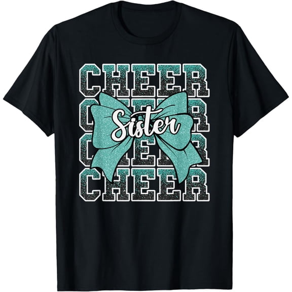 Sam Soft Cheer Sister Bow Sport Cheerleader Cheerleading Teal Blue T-Shirt Full Size S-5Xl