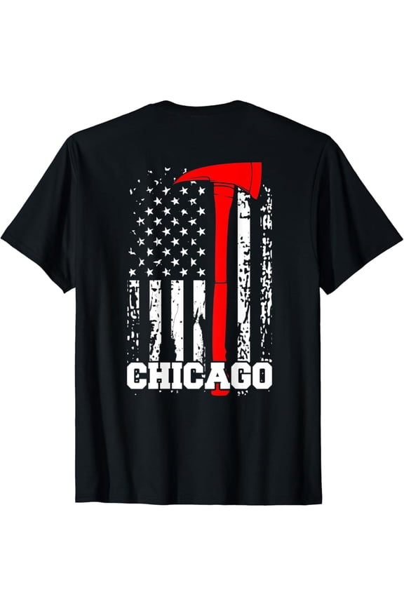 Chicago Firefighter Shirt Fireman American Flag Gift T-Shirt Full Size S-5XL