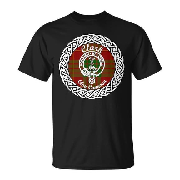 Sam Soft Clark Surname Last Name Scottish Clan Tartan Badge Crest Last Name Designs Gifts Unisex T Shirt