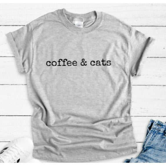 Sam Soft Coffee And Cats, Unisex Short Sleeve Men'S And Women'S Gray T-Shirt Unisex Cotton Tee, Full Size S-5XL