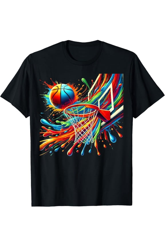Colorful Basketball Tie Dye Splash Hoop Net Team Slam Dunk T-Shirt