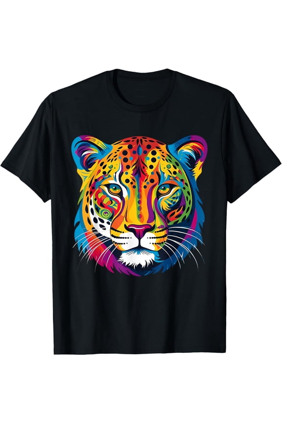 Colorful Cheetah Face Animal Print Big Cat Wildlife Graphic T-Shirt Big Cats Threads