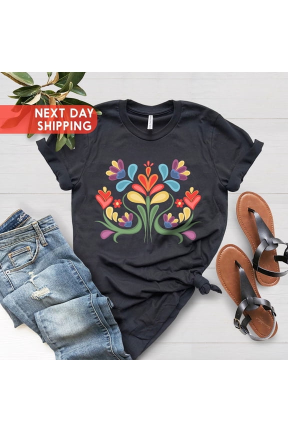 Colorful Flower T-Shirt for Women, Mexican Shirt, Mexican Shirt Women, Floral Mexican Otomi Style, Vintage Flower Shirt