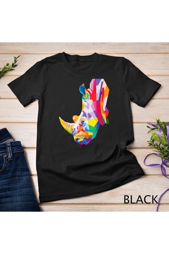 Colorful Rhino Cute Geometric Rhinoceros Pop Art Style Gift Unisex T-Shirt