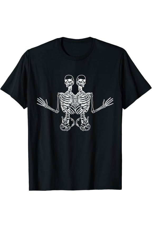 Conjoined Skeletons Siamese Skater Goth Cool Punk Fun T-Shirt