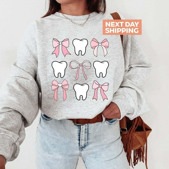 Sam Soft Coquette Dental Sweatshirt, Girly Dental Hygiene Sweater, Dental Hygienist Gift, Dentalistant Graduation Gift, Dental Office th Shirt