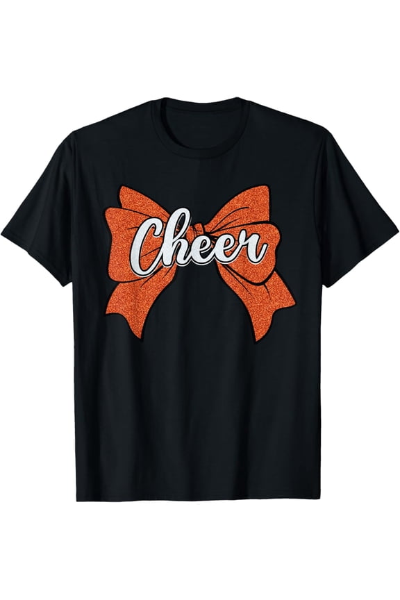 Coquette Orange Cheer Bow Sport Cheerleader Cheerleading T-Shirt Full Size S-5Xl