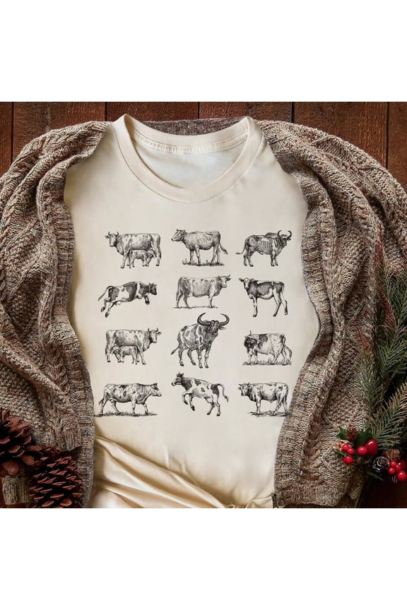 Cow Shirt, Vintage Western Wear, Farm Animal Shirt, Bull Cottagecore Shirt, Bull Shirt, Cottage Core, Aesthetic Shirt, Cow T-shirt, Farm Tee