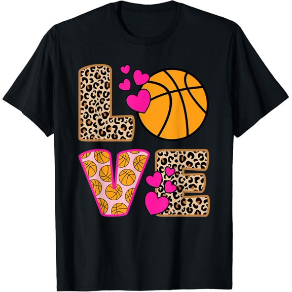 Sam Soft Cute Love Basketball Leopard Print Women Girls Basketball T-Shirt Full Size S-5Xl