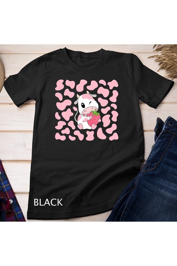 Cute Pink Strawberry Cow Print Kawaii Aesthetic Pattern Unisex T-Shirt