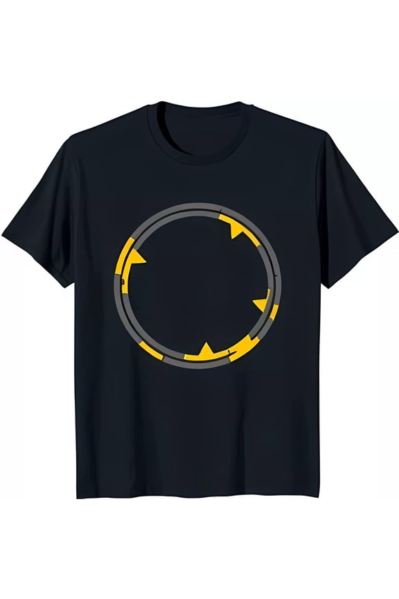 Dark Blue Neck T-Shirt With Yellow And Gray Circular Design Full Size S-5XL