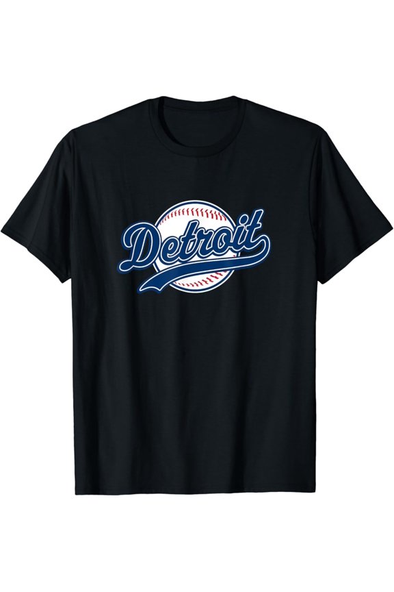 Detroit Tee Vintage Baseball Throwback Retro Design T-Shirt Full Size S-5Xl