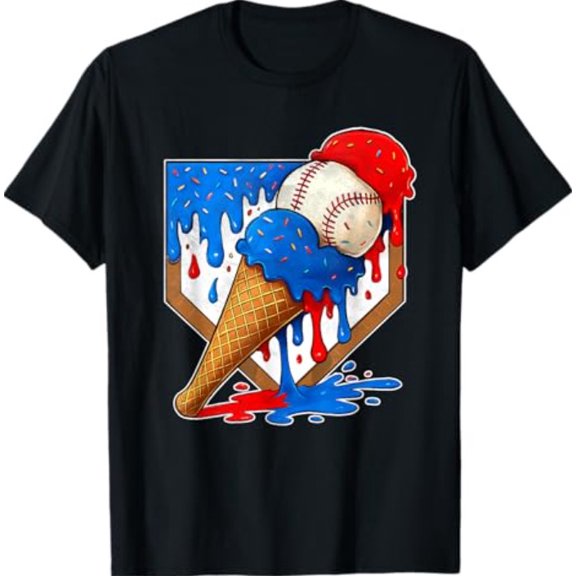Sam Soft Distressed Baseball Boys Ice Cream Drip Baseball T-Shirt All Size S-5XL