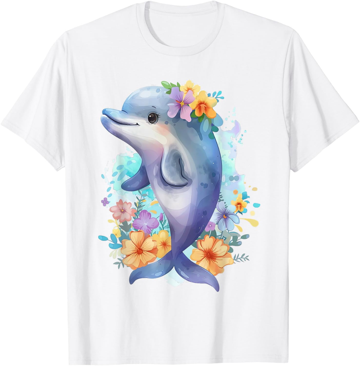Sam Soft Dolphin With Flowers Cute Dolphins Sea Animal Daughter T-Shirt ...