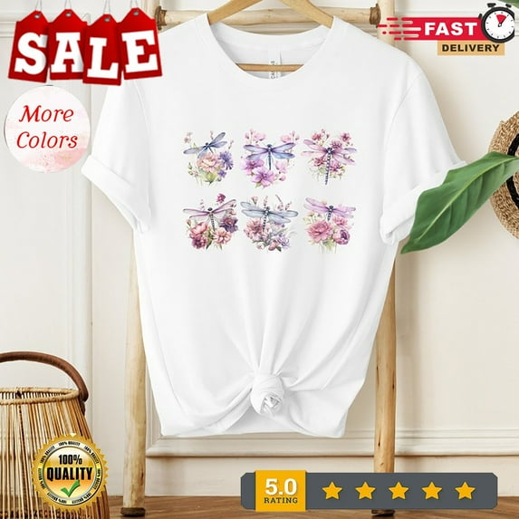 Sam Soft Dragonflies Shirt, Wildflowers Shirt, Dragonfly Shirt, Boho Shirt, Botanica Full Size S-5XL