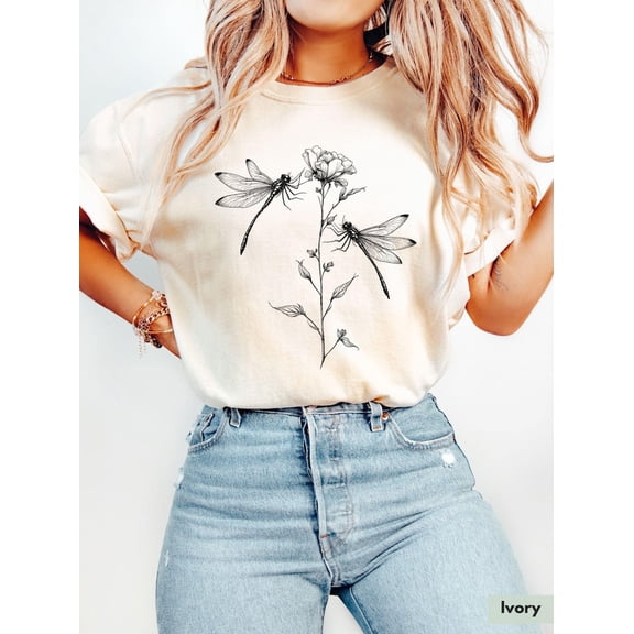 Sam Soft Dragonfly Shirt, Womens Dragonfly Floral Tshirt, Vintage Dragonfly Shirt, Botanical Shirt, Dragonfly Lover Gifts, Entomology