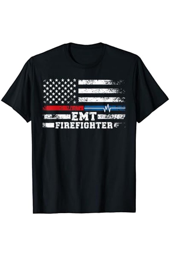 EMT Firefighter American Flag Proud Firefighter EMT T-Shirt Full Size S-5XL