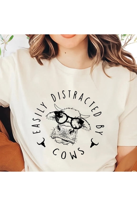Easily Distracted By Cows Shirt,Cow Sweatshirt,Aesthetic Sweater,Cow Shirt,Farm Love Shirts,Farm Animal Tshirt,Saying Sweater