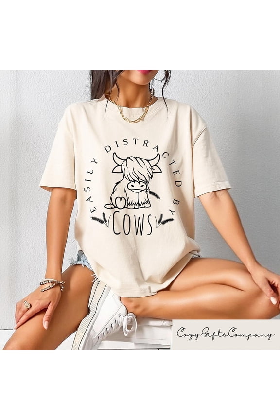 Easily Distracted By Cows Shirt, Cow Sweatshirt, Cow Sweater, Farm Love Pullover, Farm Animal Tshirt, Cute Cow Quote Crewneck