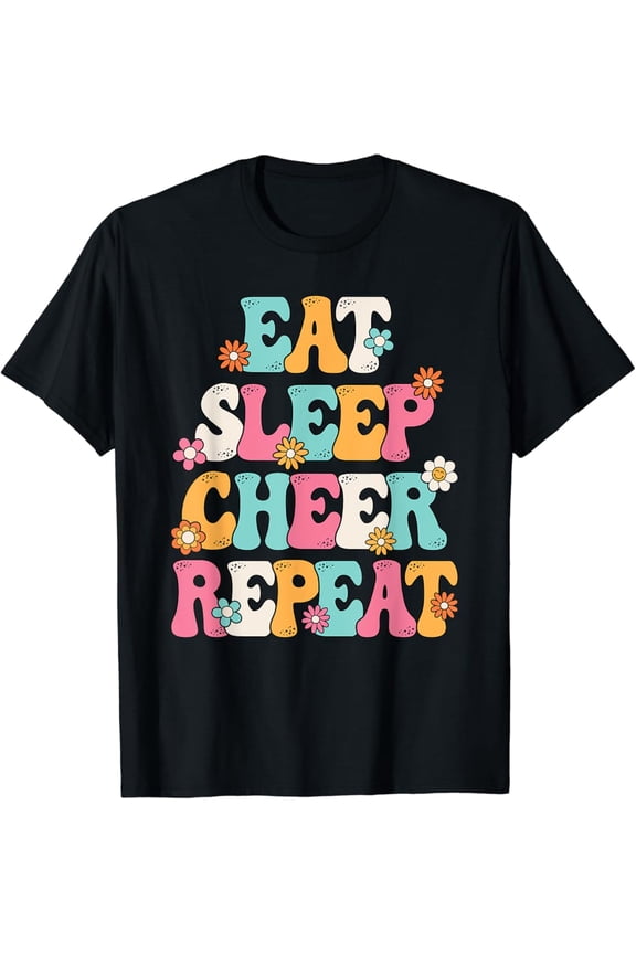 Eat Sleep Cheer Repeat Cheerleader Cheerleading Women Girls T-Shirt Full Size S-5Xl
