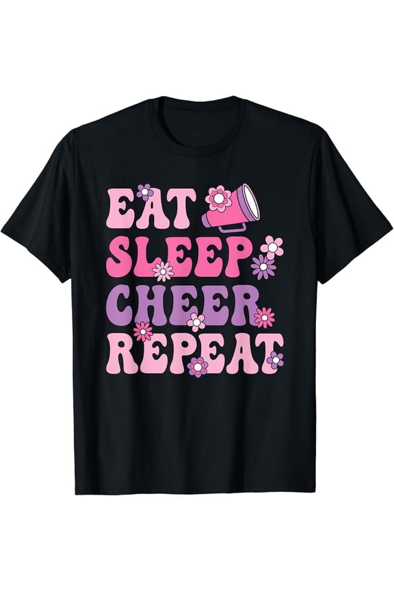 Eat Sleep Cheer Repeat Cheerleader Cheerleading Women Girls T-Shirt Full Size S-5Xl