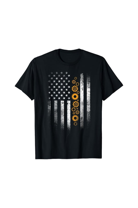 Engineering Gear Cog Usa Flag Mechanical Engineer Gift T-Shirt Full Size S-5Xl