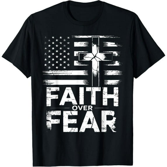 Sam Soft Faith Over Fear Christian American Flag Cross Design T-Shirt