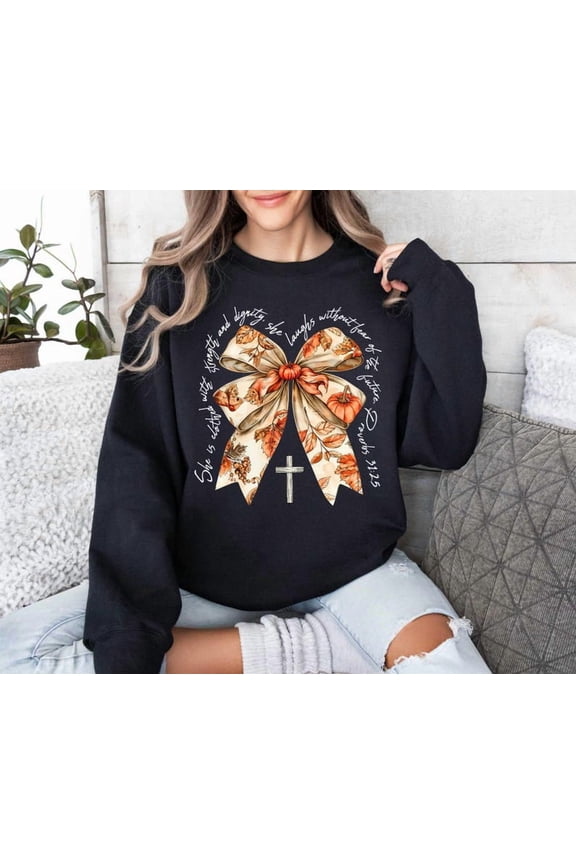 Fall For Christ Sweatshirts For Christian, Coquette Thankful Sweatshirts, Thanksgiving Blessed Sweater, Faith Religious Bible Verse