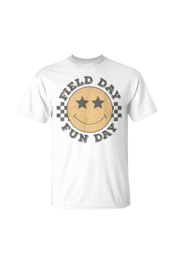 Field Day Fun Day 2025 Groovy Smile Face Checkered Students T-Shirt