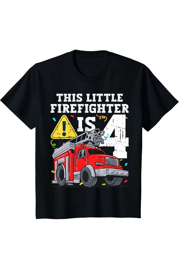 Fire Truck 4 Year Old Firefighter 4th Birthday Boy T-Shirt Full Size S-5XL