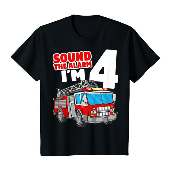 Sam Soft Fire Truck 4 Year Old Shirt Firefighter 4th Birthday Boy T-Shirt Full Size S-5XL