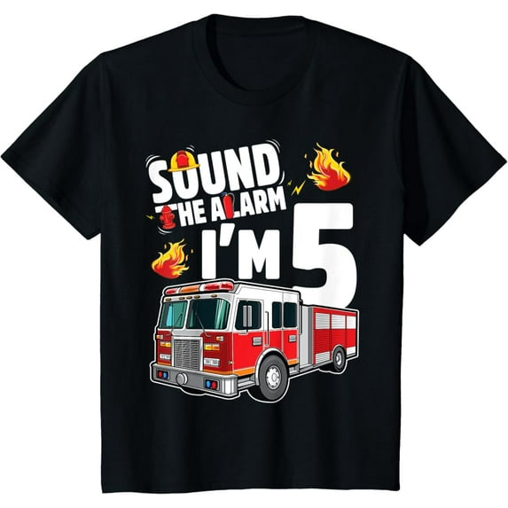 Sam Soft Fire Truck 5th Birthday Boy Firefighter 5 Year Old T-Shirt Full Size S-5XL