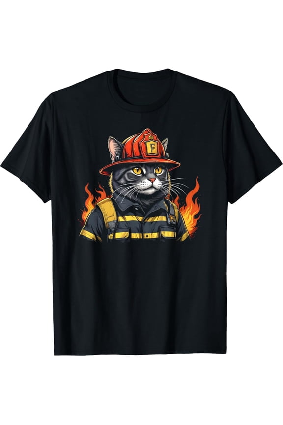 Firefighter Cat Lover Fireman Firefighting Expert T-Shirt Full Size S-5XL