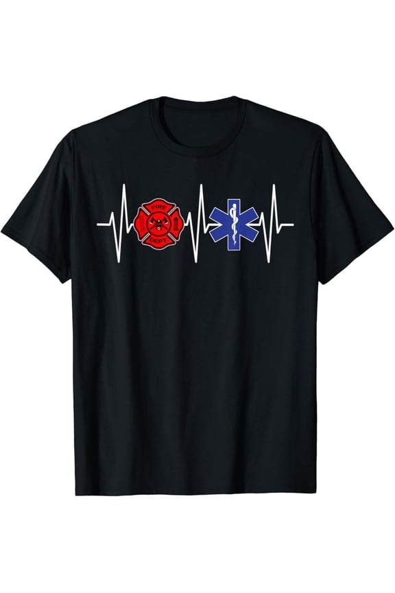 Firefighter EMT Shirt Heartbeat Paramedic EMS Firefighting T-Shirt Full Size S-5XL