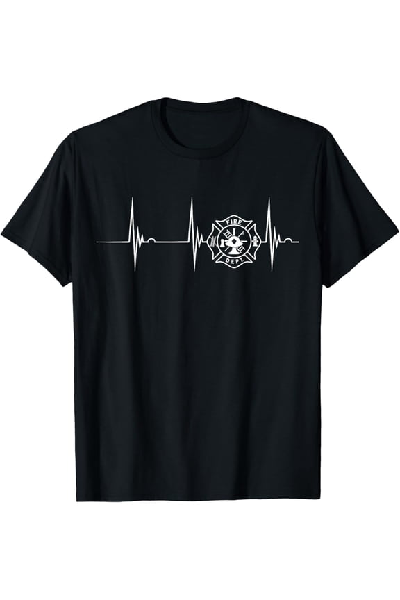 Firefighter Heartbeat EKG Pulse Fire Department Logo Fireman T-Shirt Full Size S-5XL