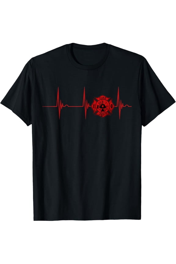 Fireman Department Logo Firefighter Heartbeat EKG Pulse T-Shirt Full Size S-5XL