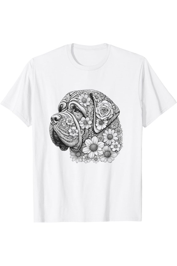 Floral English Mastiff Dog Flower Design For Girls And Women T-Shirt