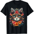 thumbnail image 1 of Sam Soft Floral Mexican Cat Day of the Dia De Muertos Women T-Shirt, 1 of 5