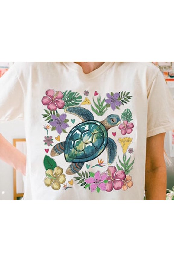 Floral Sea Turtle Shirt, Style Boho Sea Turtle T Shirt, Gift for Ocean and Nature Lovers Shirt, Summer Beach Shirt, Ocean Tee