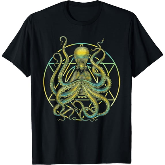 Sam Soft Geometric Vintage Kraken Octopus Lover - Sea Animal Diving T-Shirt