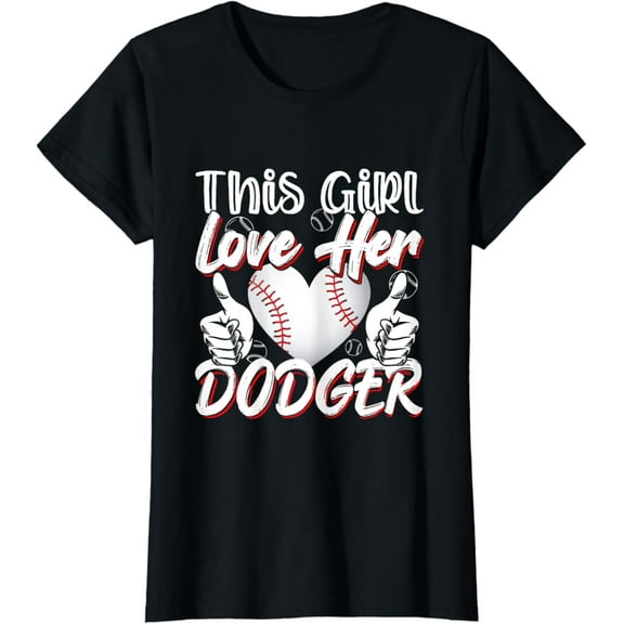 Sam Soft Girls Loves Her Dodger Baseball Sport Cute T-Shirt Full Size S-5Xl