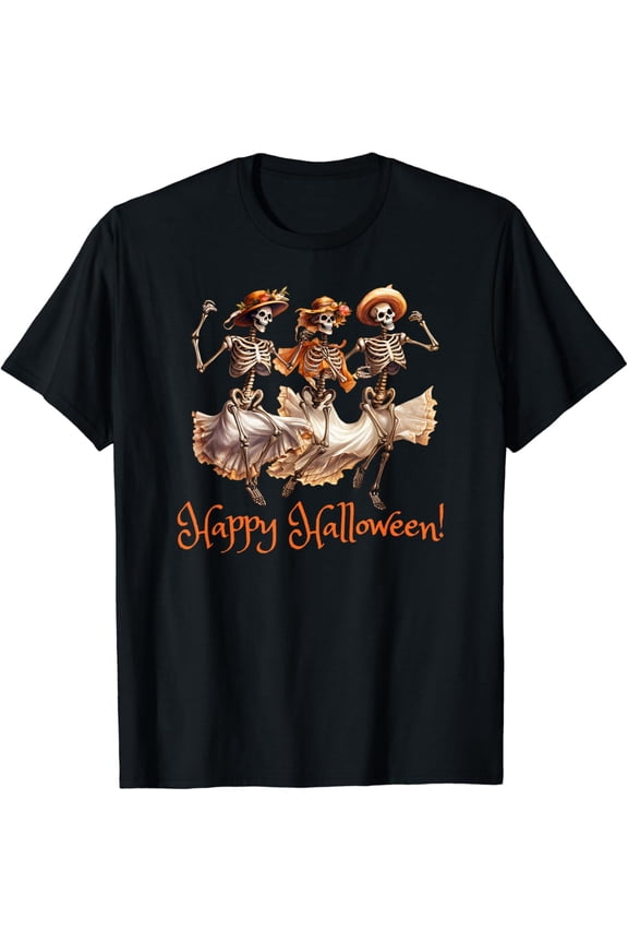 Glamour Ghouls Pretty Fashionable Skeletons Happy T-Shirt