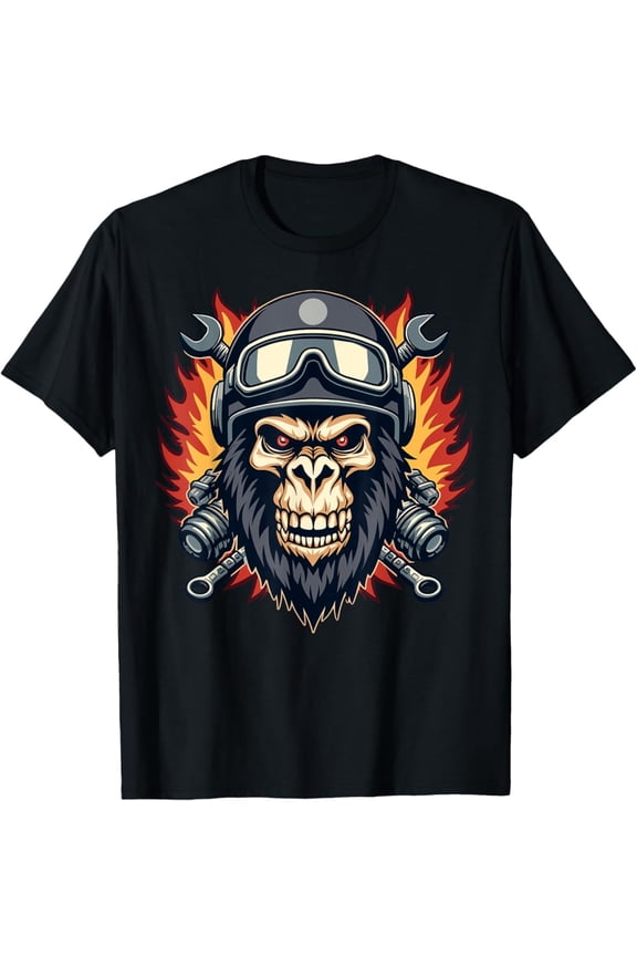 Gorilla Mechanic Dad, Automotive Biker Fans, Ape Flames, Men T-Shirt Full Size S-5Xl