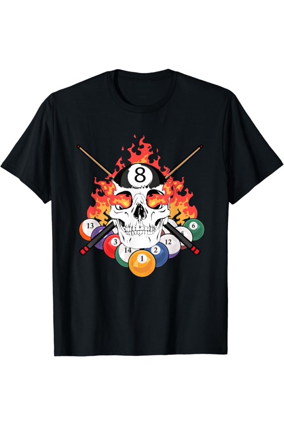 Great Pool Billiards Player Skull Billiard Cue Ball T-Shirt Unisex Cotton Tee Full Size S-5XL