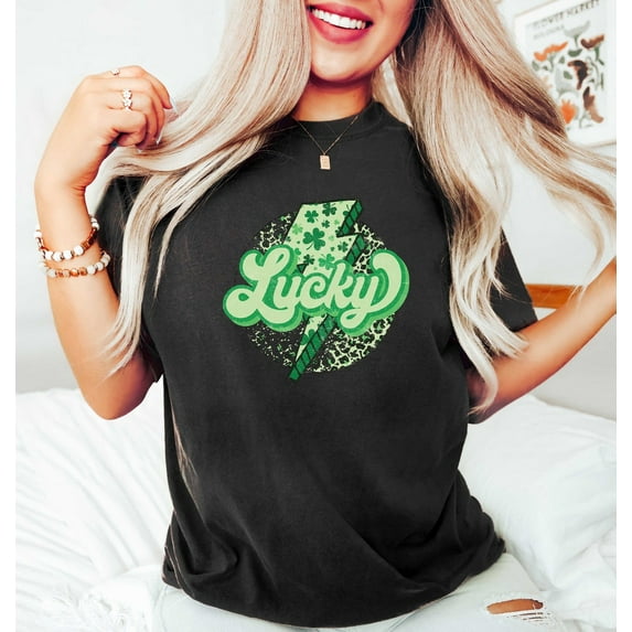Sam Soft Green Patterned Shirt, Retro Lucky Shirt, Lightning Bolt, St. Patrick's Day Lucky Shirt, Lucky Shirt, Retro St Patty's Day Shirt