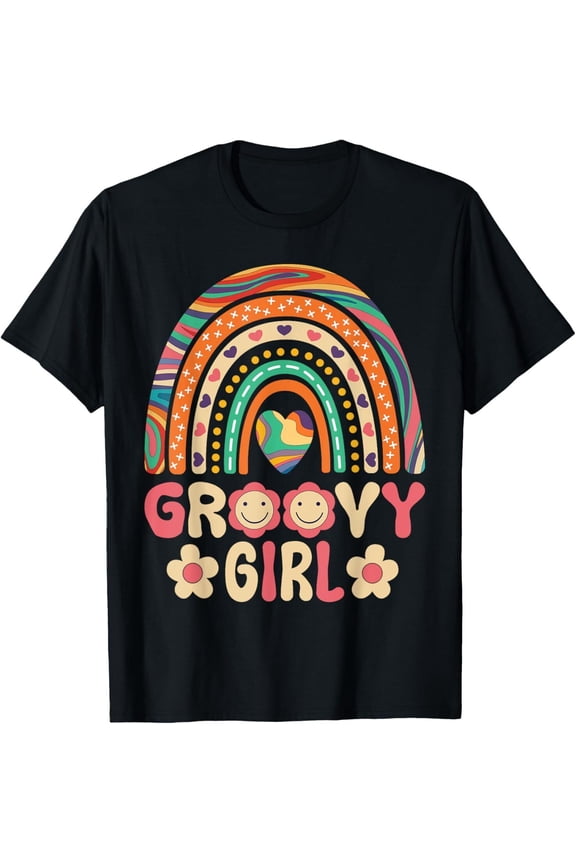 Groovy Girl 60S Theme Costume Cute 70S Outfit Rainbow Hippie T-Shirt