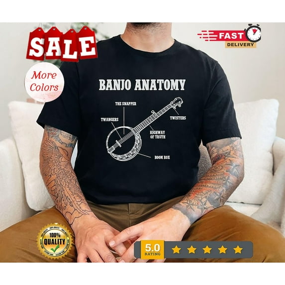 Sam Soft Hot-Banjo Anatomy Shirt, Banjo Player Gift, Bluegrass Tee For Music Lover Unisex Cotton Tee, Full size S-5XL